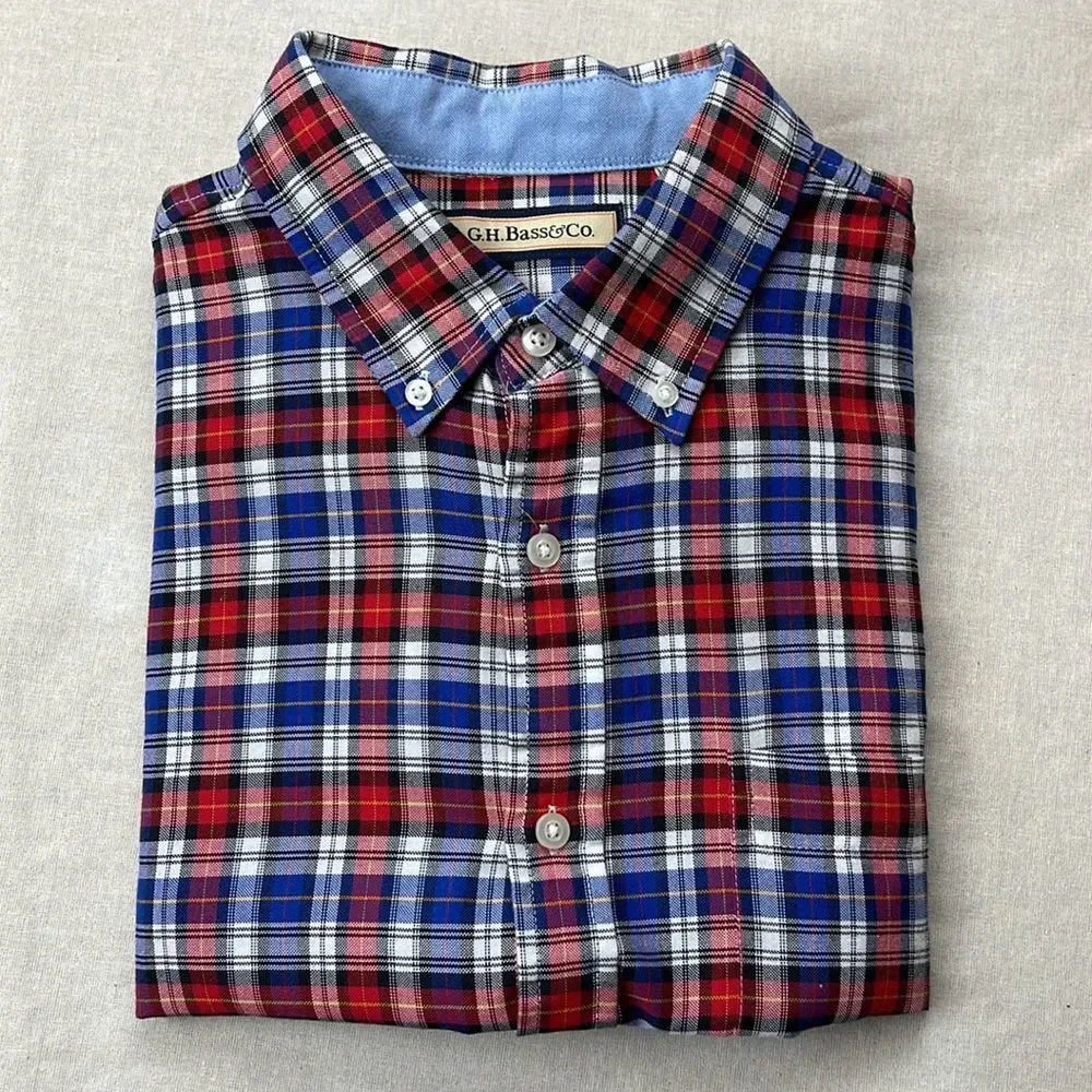 G.H. Bass Shirt Mens Large L Plaid‎ Long Sleeve Button Down Collar Shirt